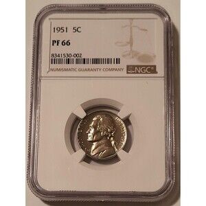 1951 Jefferson Nickel PF66 NGC Low Proof Mintage